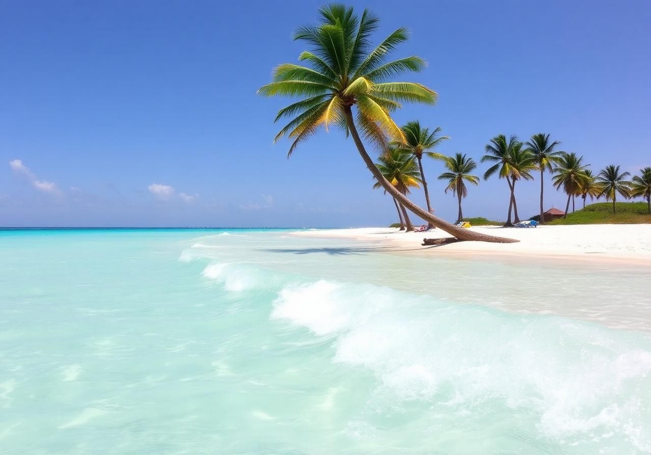 Turquoise water, white sand, and palm trees at Fort Zachary Taylor Beach in Key West