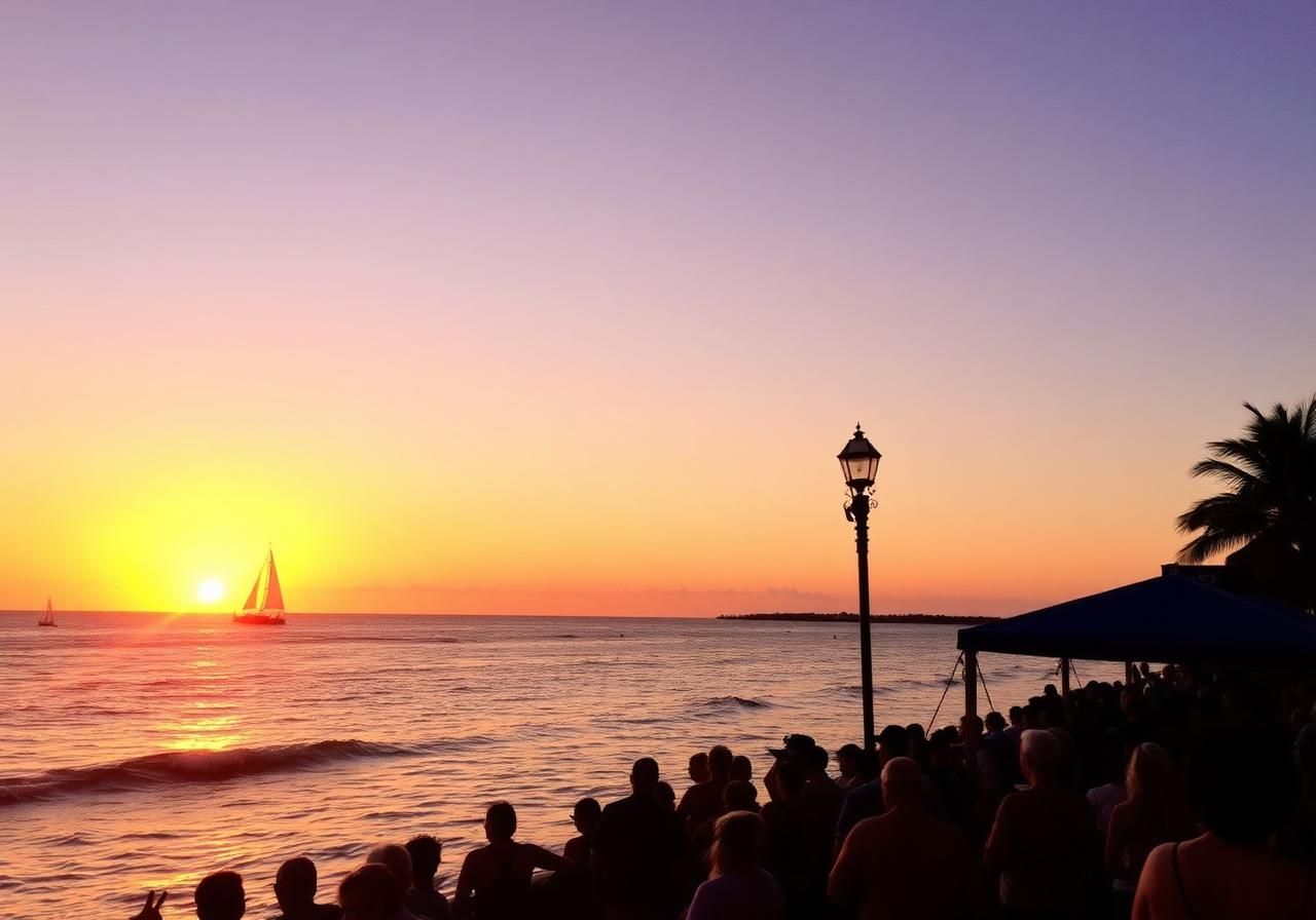 Sailboats and silhouettes at the Mallory Square sunset celebration in Key West