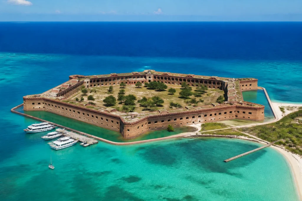 Fort Jefferson surrounded by ocean at Dry Tortugas