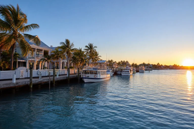Key West waterfront with excursion boats in calm morning light