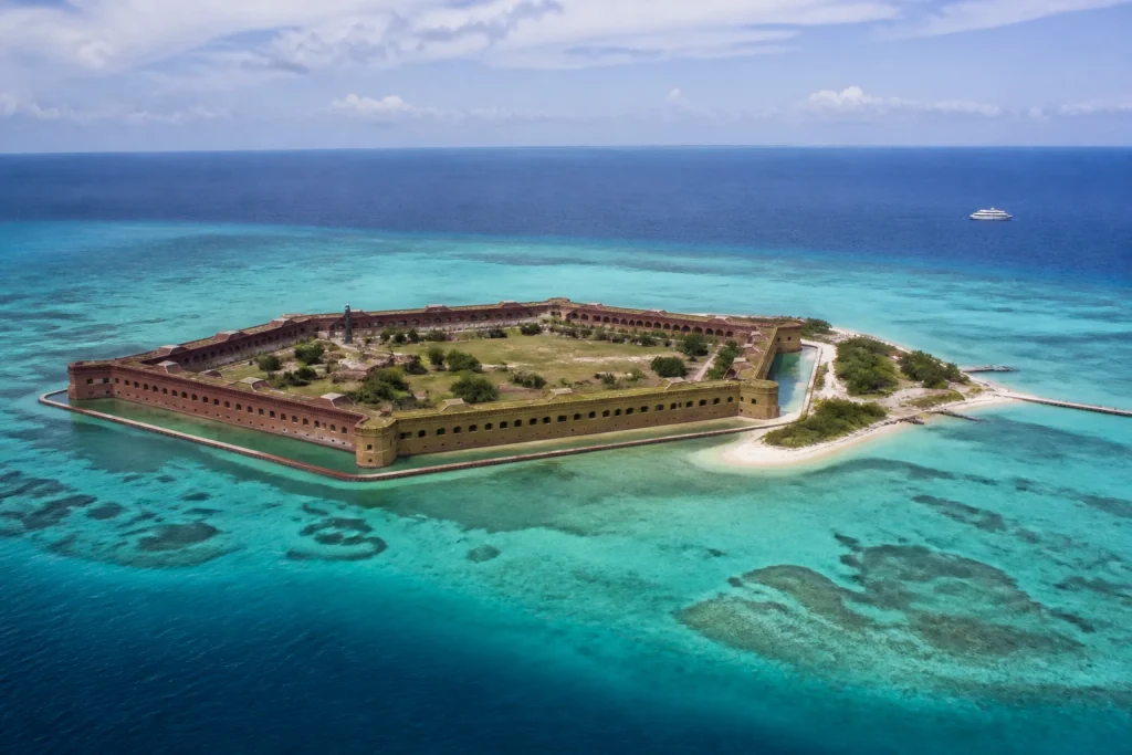 Fort Jefferson on Garden Key surrounded by turquoise water