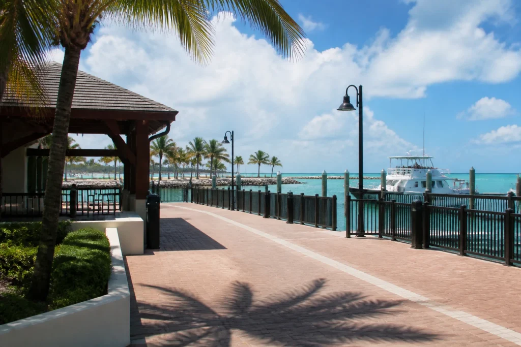 Open waterfront walkway near a Key West boarding area