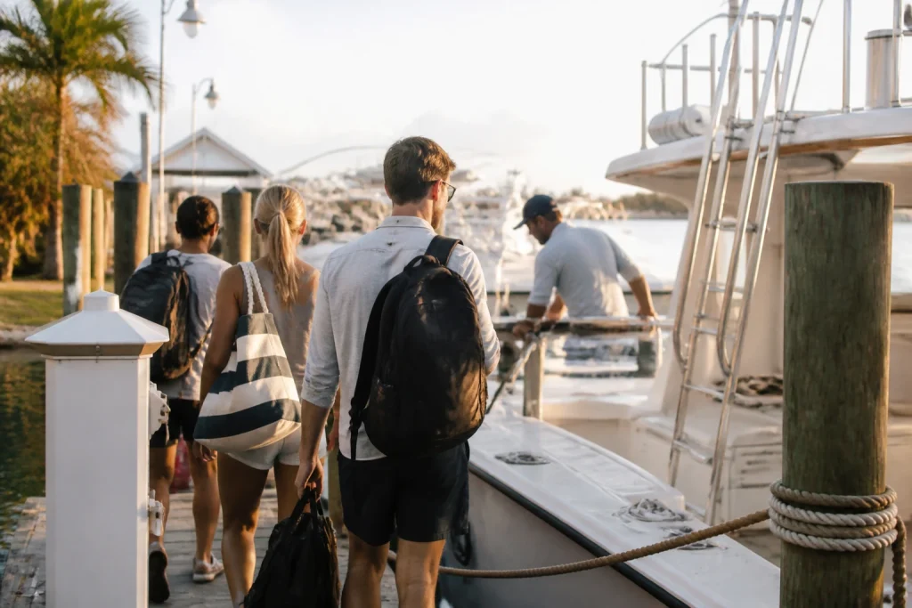 Travelers preparing to board boats at a Key West marina