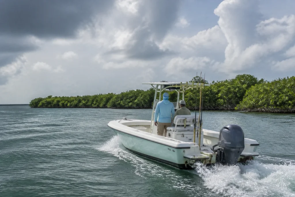 Backcountry fishing boat on protected water near Key West