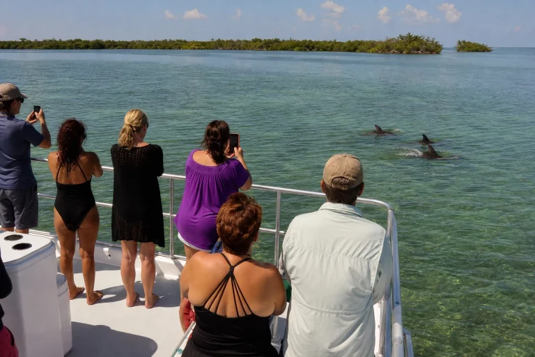Tour boat watching dolphins on the waters near Key West