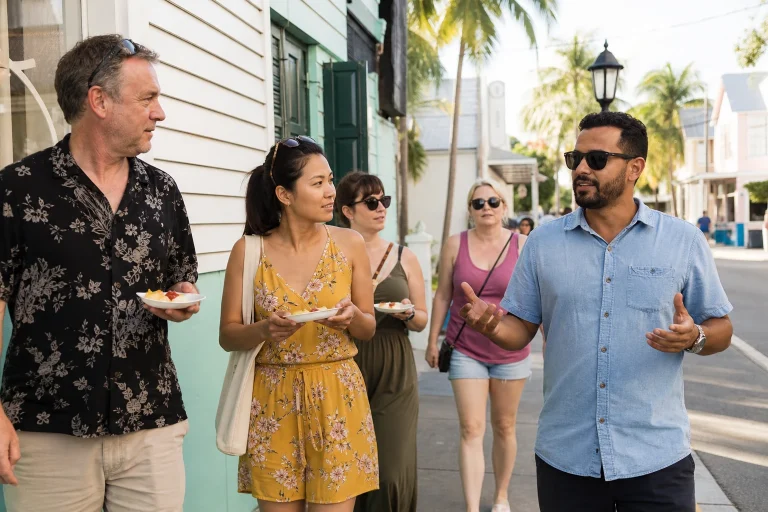 Travelers on a food-focused walking tour in Key West