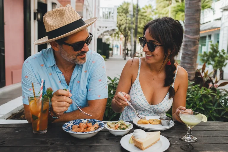 Couple sharing local food during a Key West tasting outing