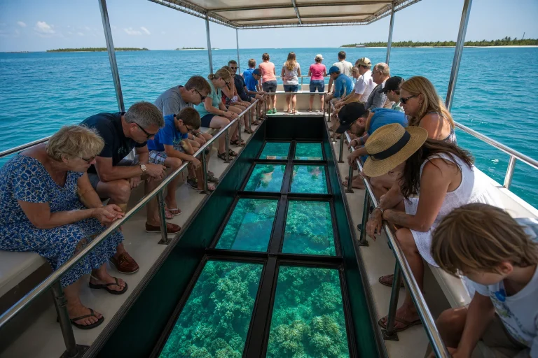 Glass-bottom sightseeing boat on blue water near Key West