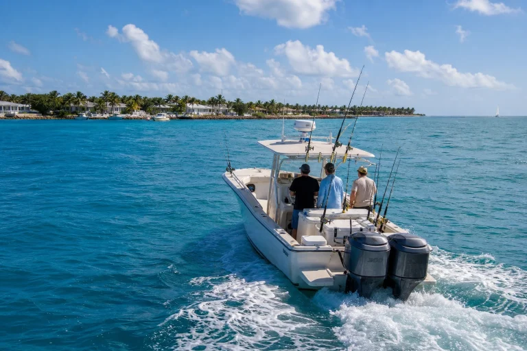 Fishing charter boat on clear water near Key West