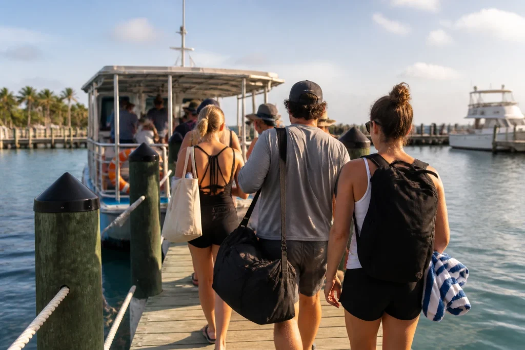 Travelers boarding a Key West sandbar tour boat