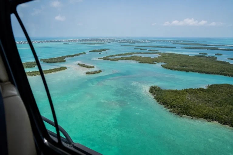 Aerial view of Key West’s shallow-water backcountry from a helicopter