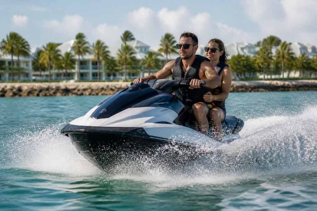 Travelers experiencing an active personal watercraft ride in Key West