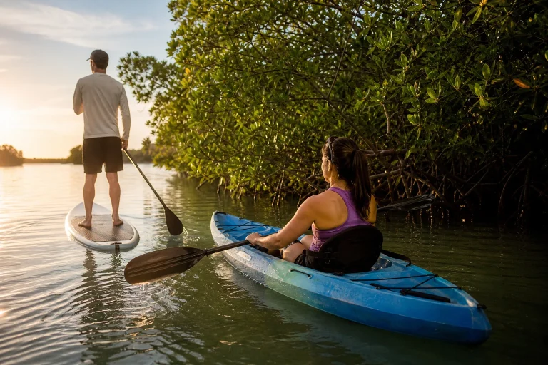 Kayak and stand-up paddleboard beside Key West mangroves