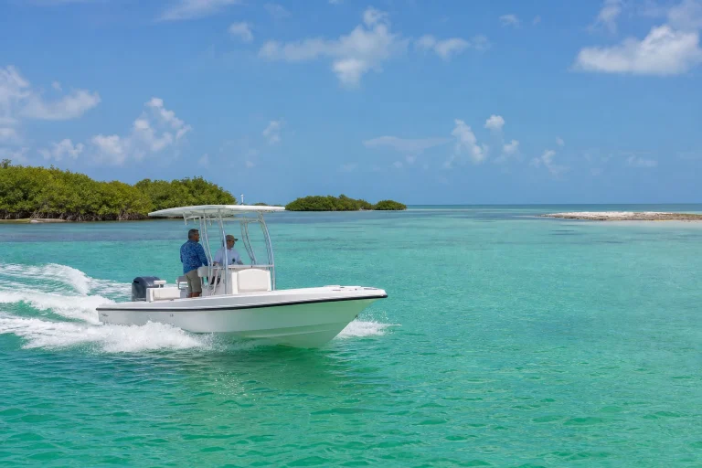 Boat traveling through the open waters of Key West National Wildlife Refuge