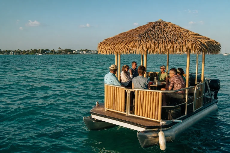 Private tiki-style boat on the water near Key West
