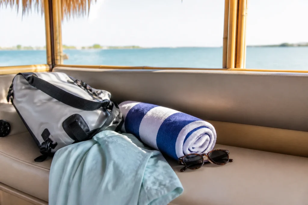 Practical items packed for a private boat outing in Key West