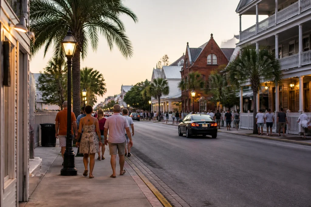 Pedestrians near Key West's historic seaport district