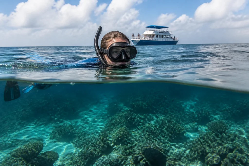 Snorkeler floating above a reef during a Key West boat excursion