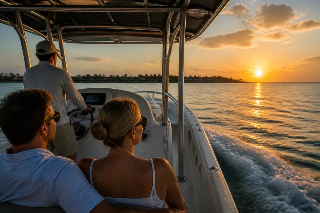Couple returning from a private Key West charter near sunset