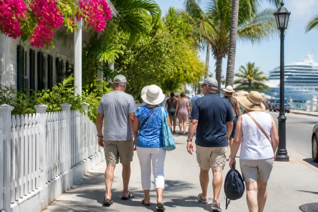 Cruise visitors on a self-guided walk from the Key West waterfront