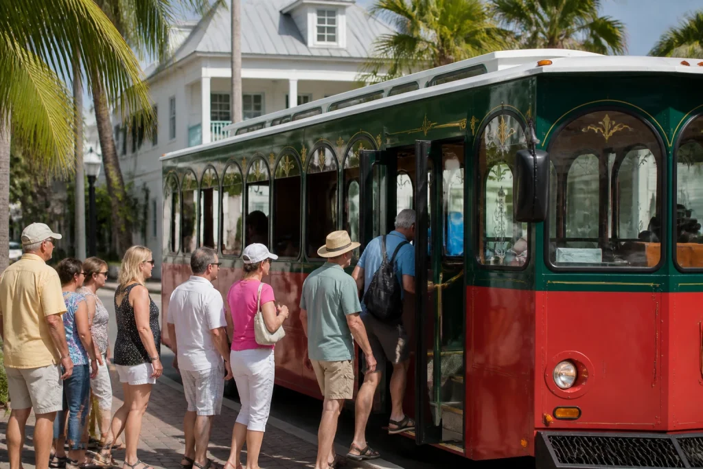 Sightseeing trolley used by visitors in Key West