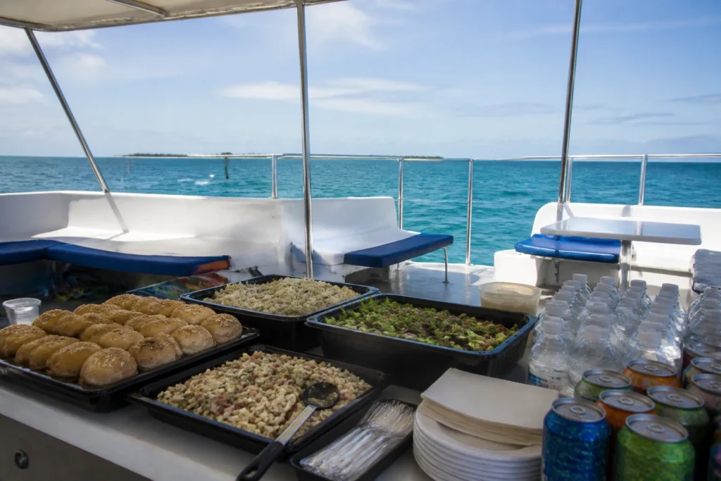 Lunch served on the shaded deck of a Key West tour boat