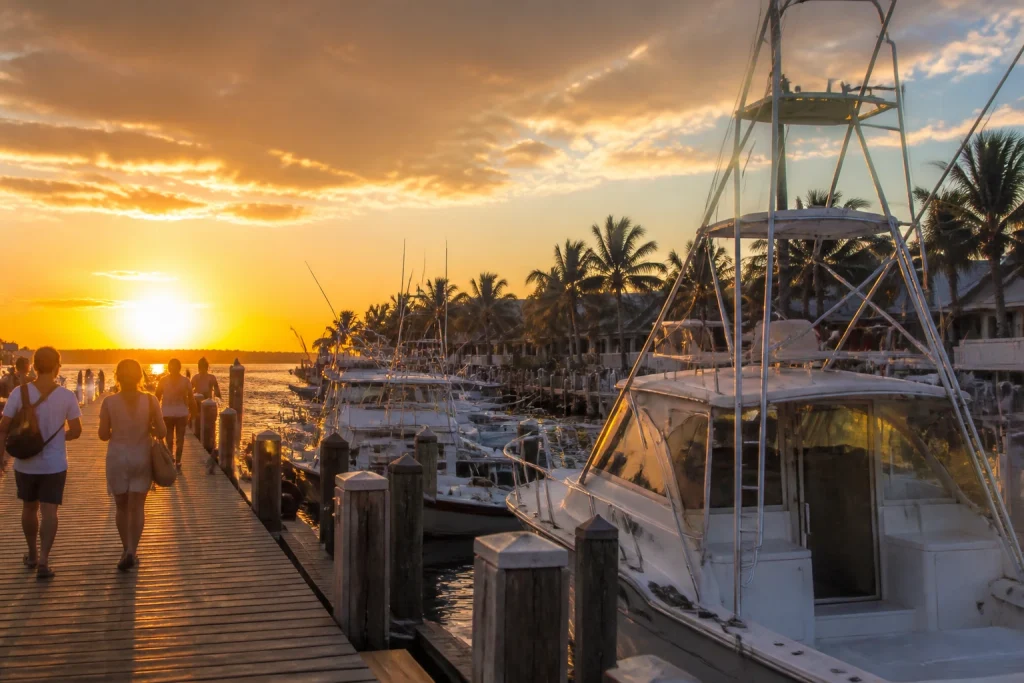 Charter boats at the Key West Historic Seaport before an evening departure