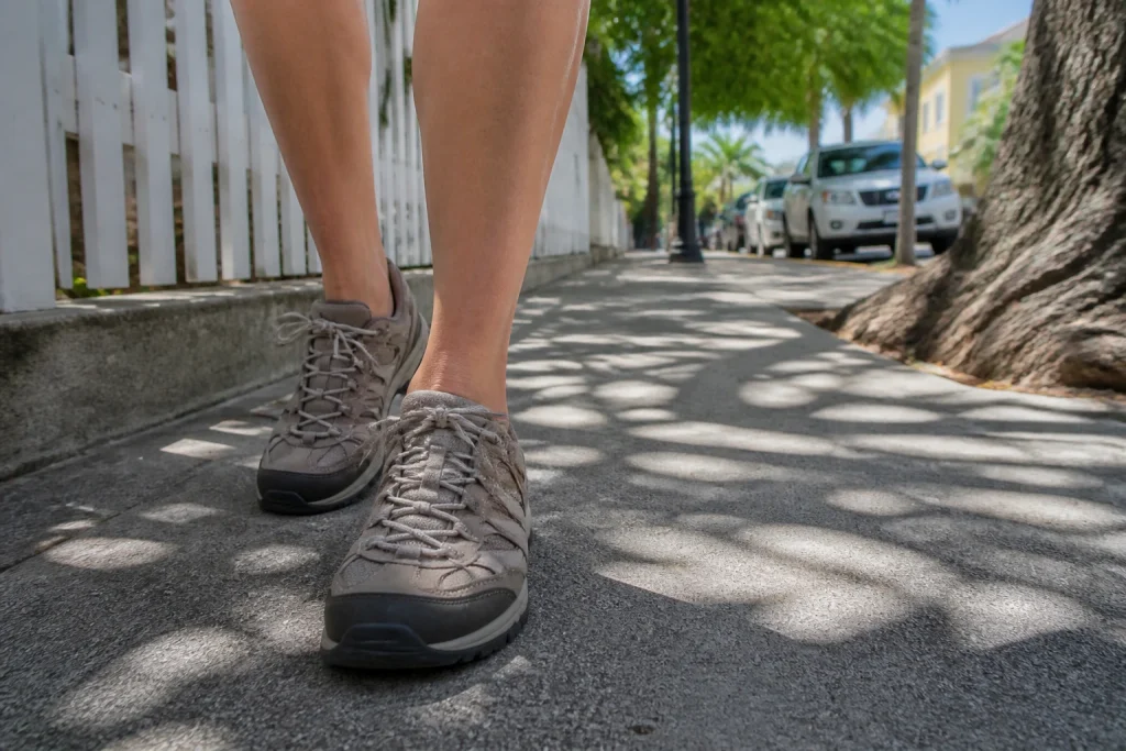 Comfortable shoes on an Old Town sidewalk